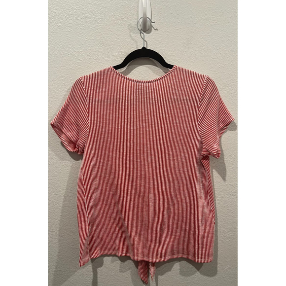 W5 White Red Short Sleeved Striped Top - Picture 3 of 4